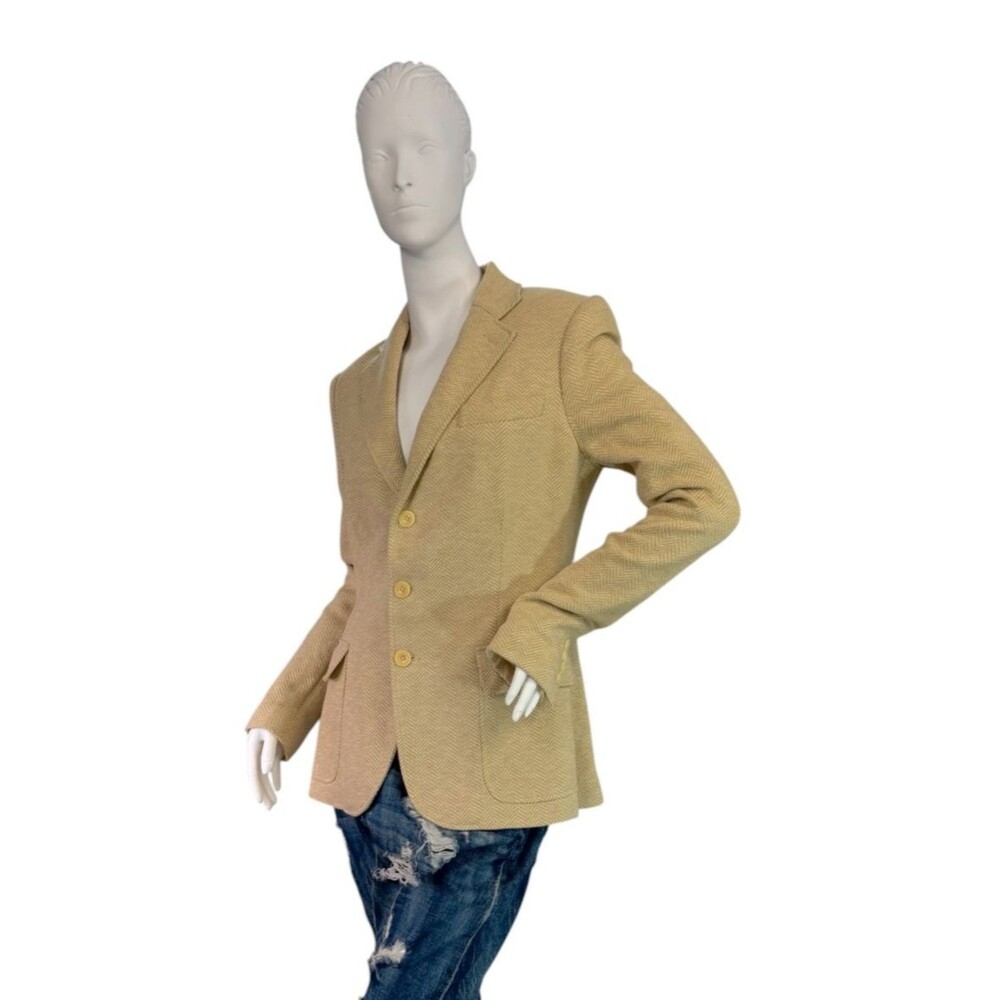 Ralph Lauren Silk Cotton Blend Herringbone Blazer Tan Cream Gold $995 Size 10